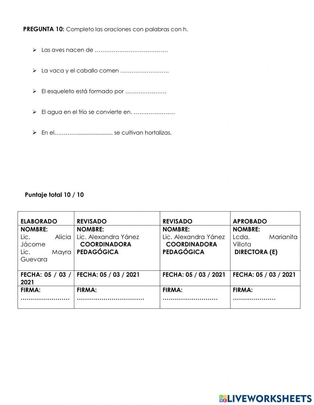 Evaluacion de lengua y literatura