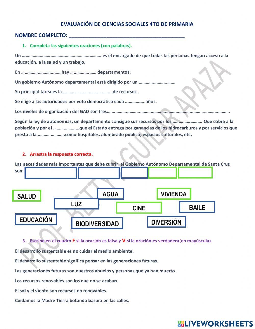 Evaluación ciencias sociales