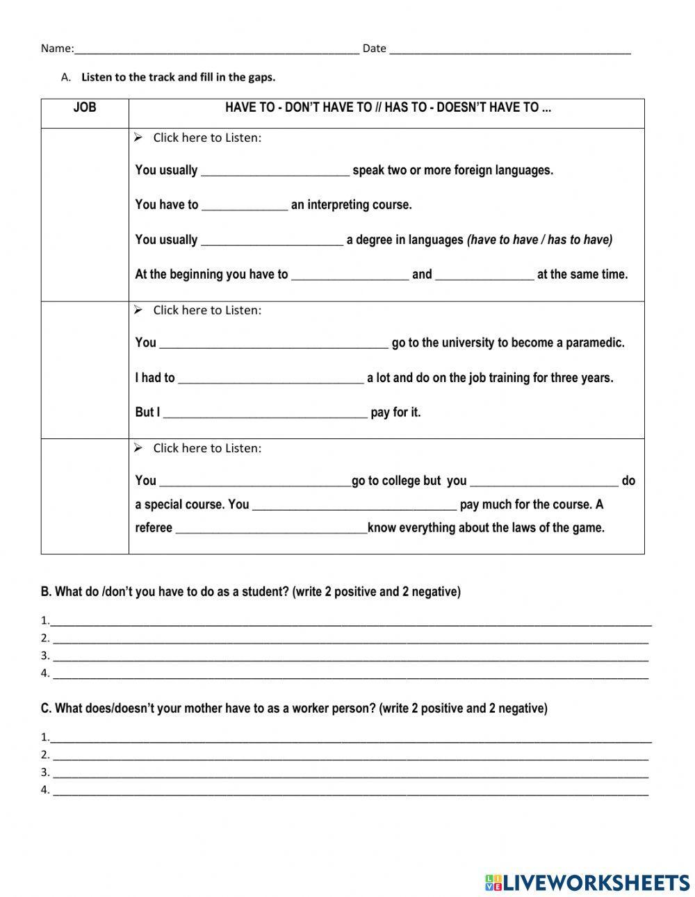 Listening activity: have to