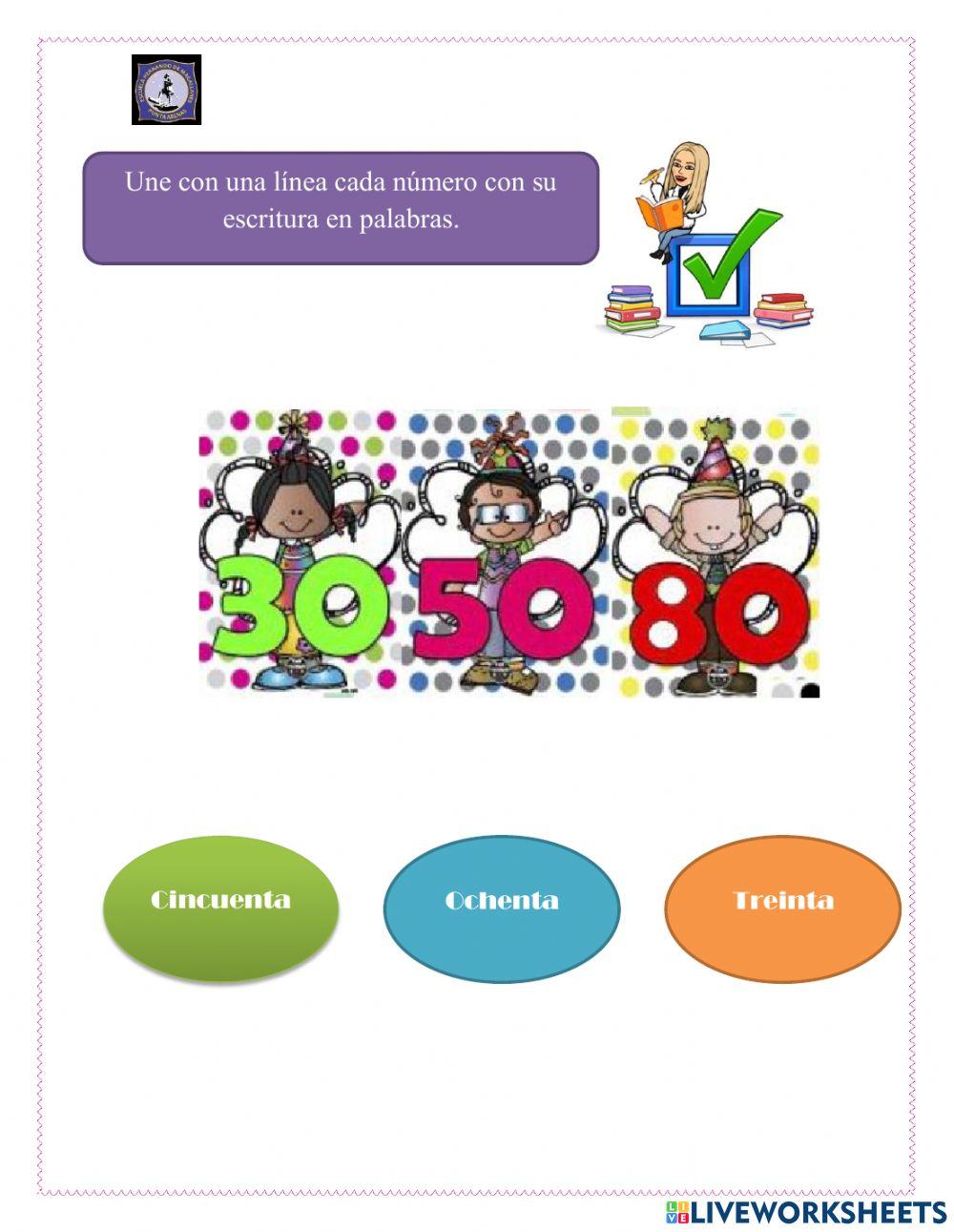 Unir números con su escritura en palabras.