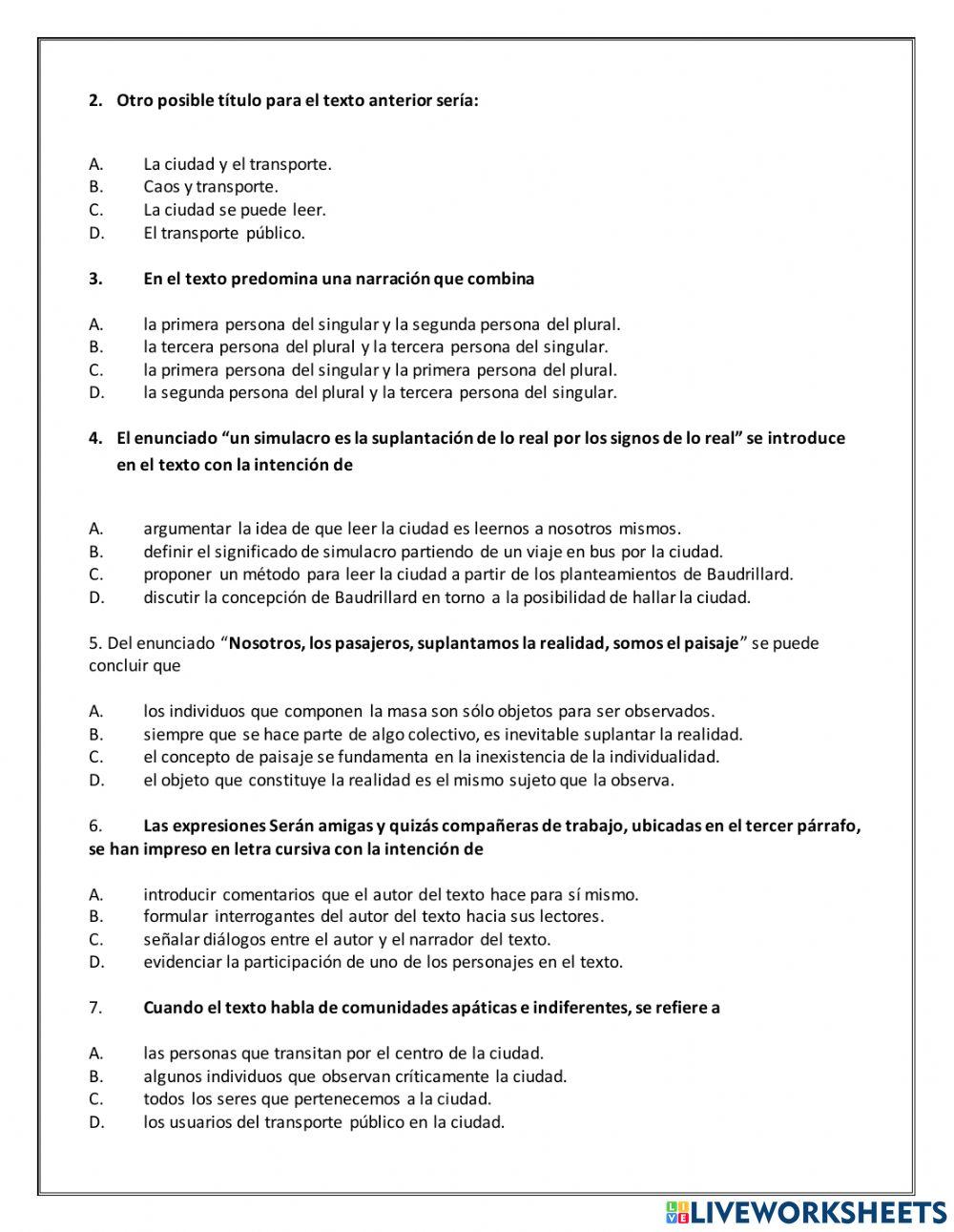 Comprensión Lectora : El autobús