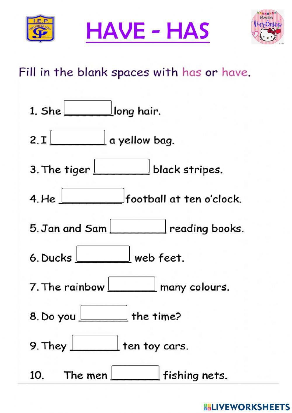 1018961 Has have Veronica Cole LiveWorksheets