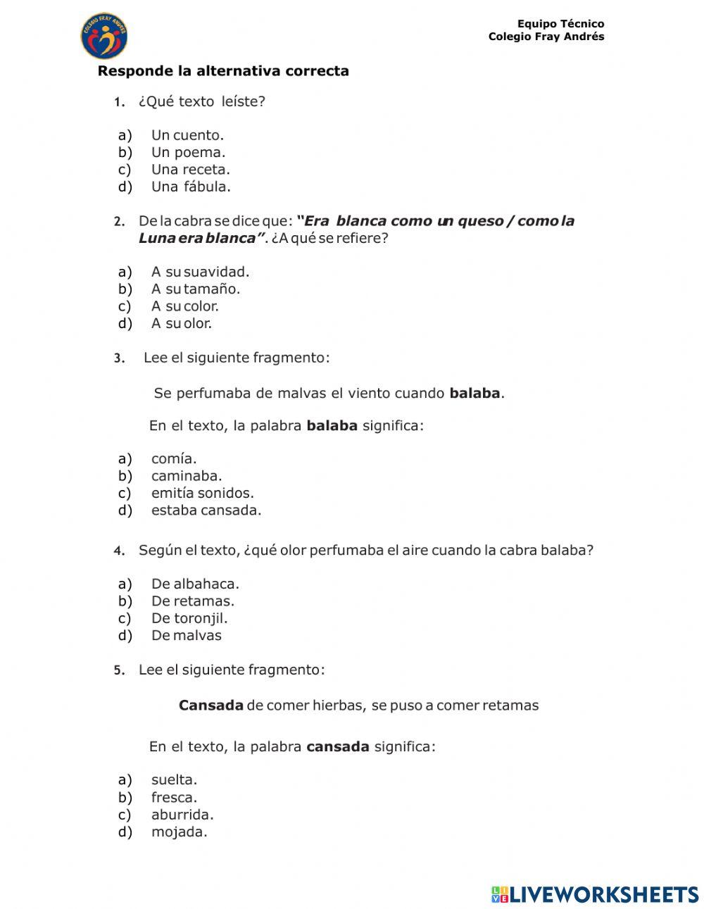 PRUEBA trimestral de 5º