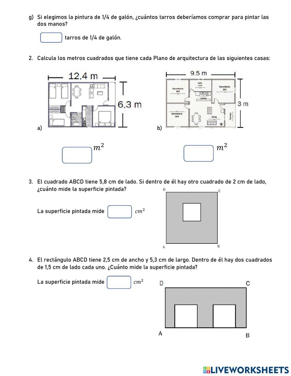 Área cuadrado y rectángulo