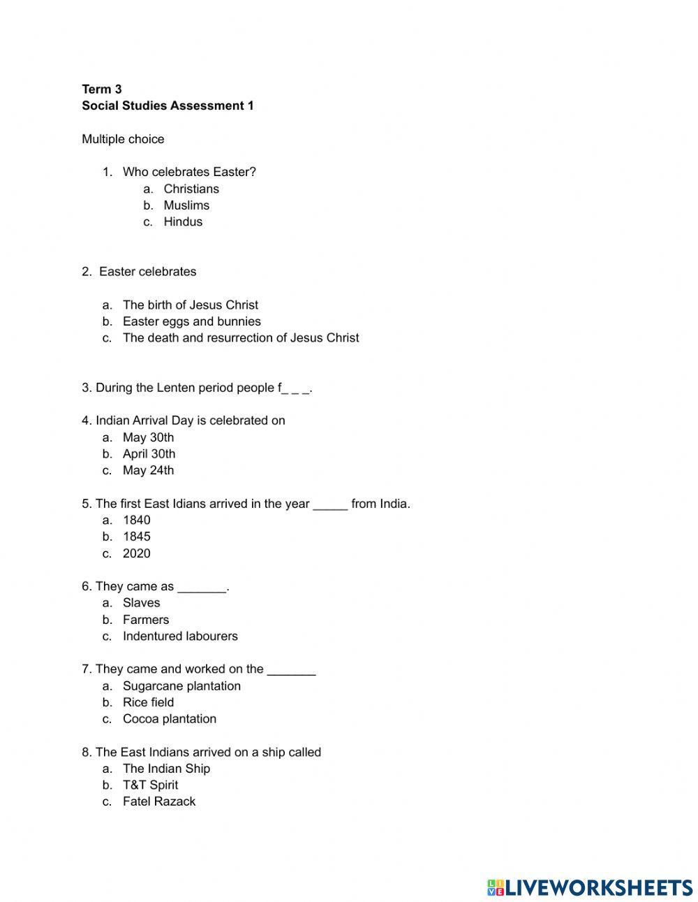 Social Studies Assessment