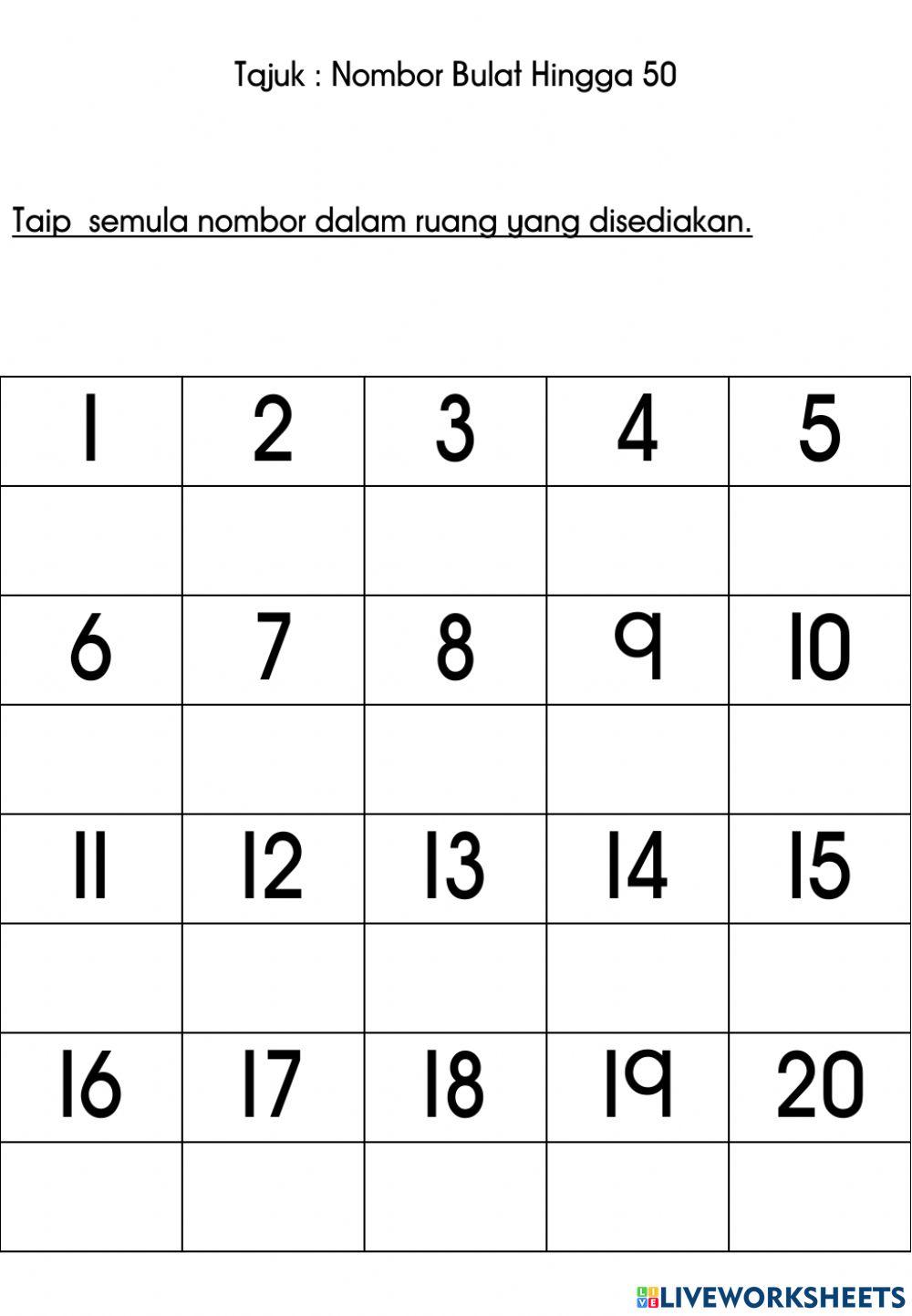 Nombor Bulat 1 hingga 50