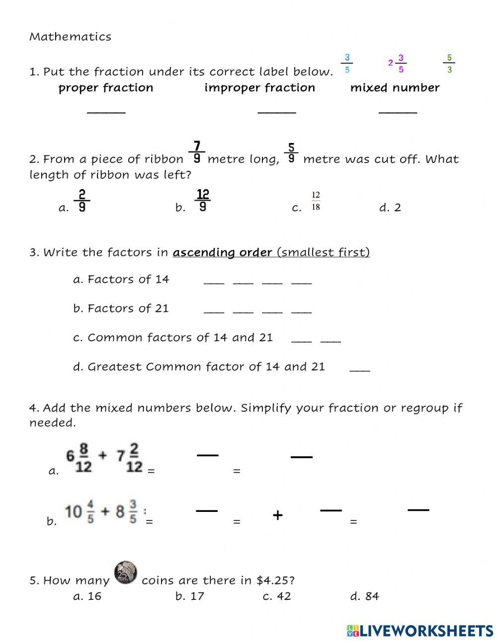 Math test free activity | Live Worksheets