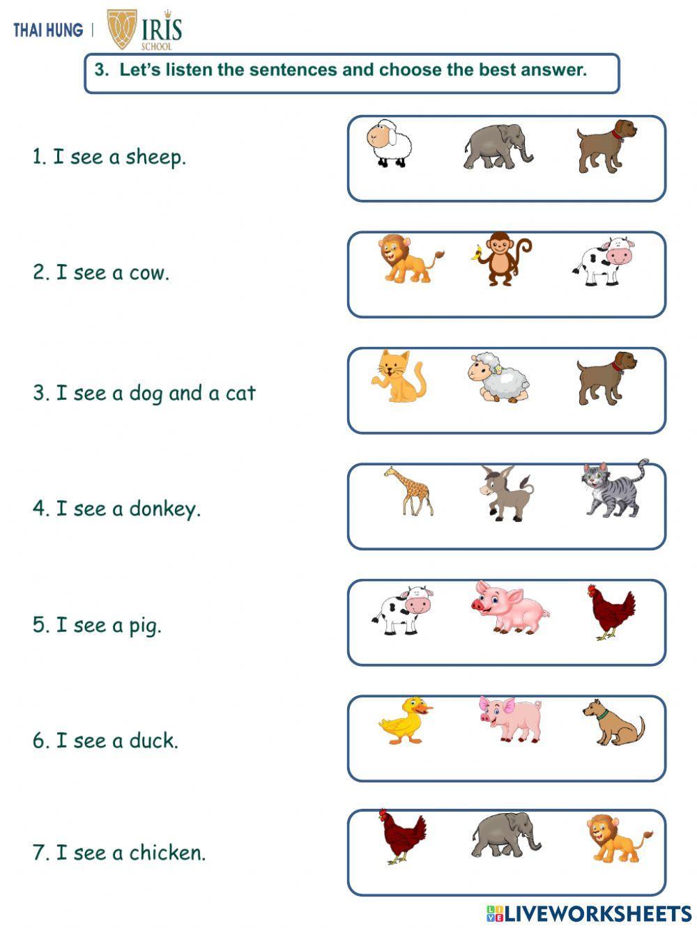 Worksheet about Animals for Kids