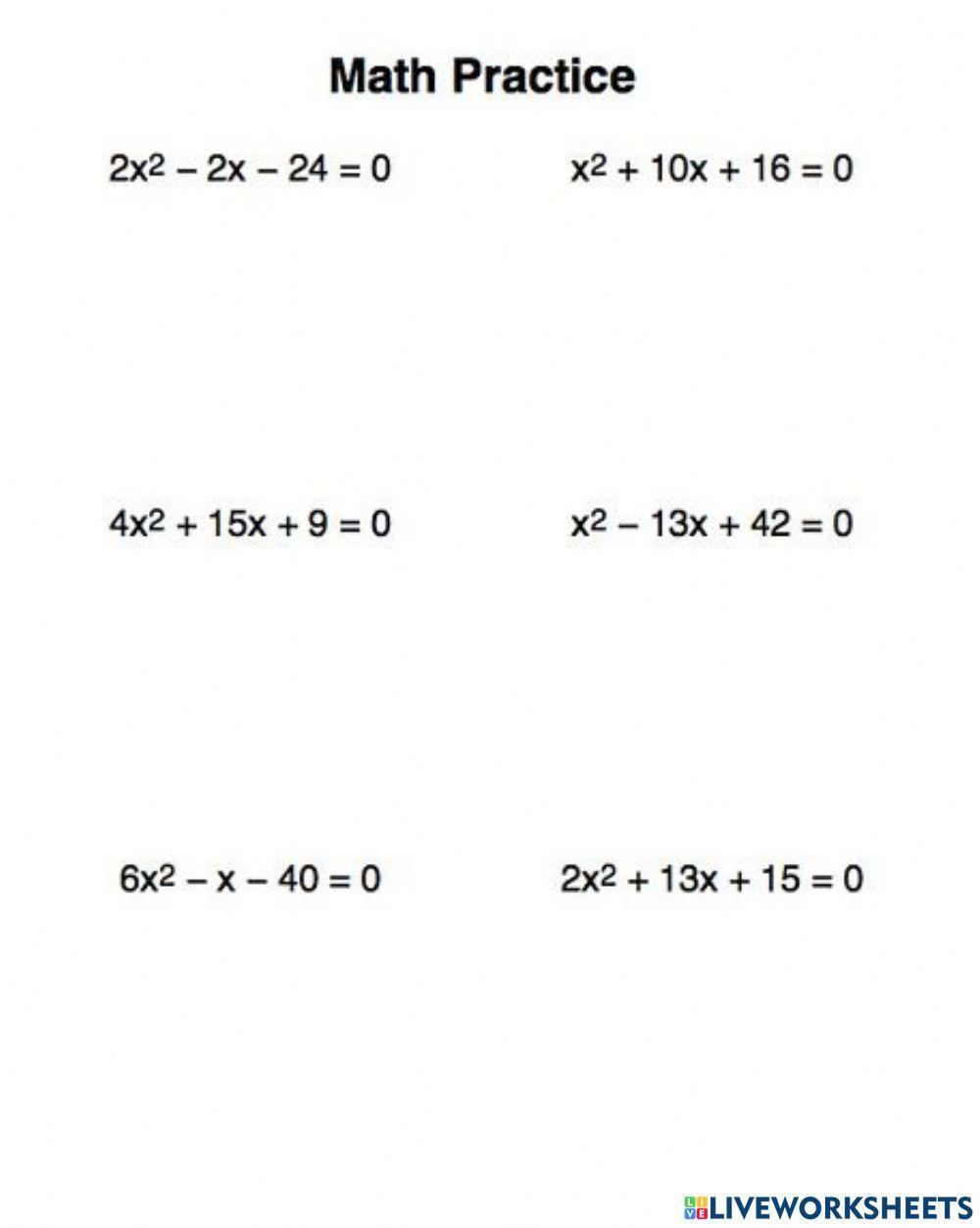 solve by factoring practice worksheet