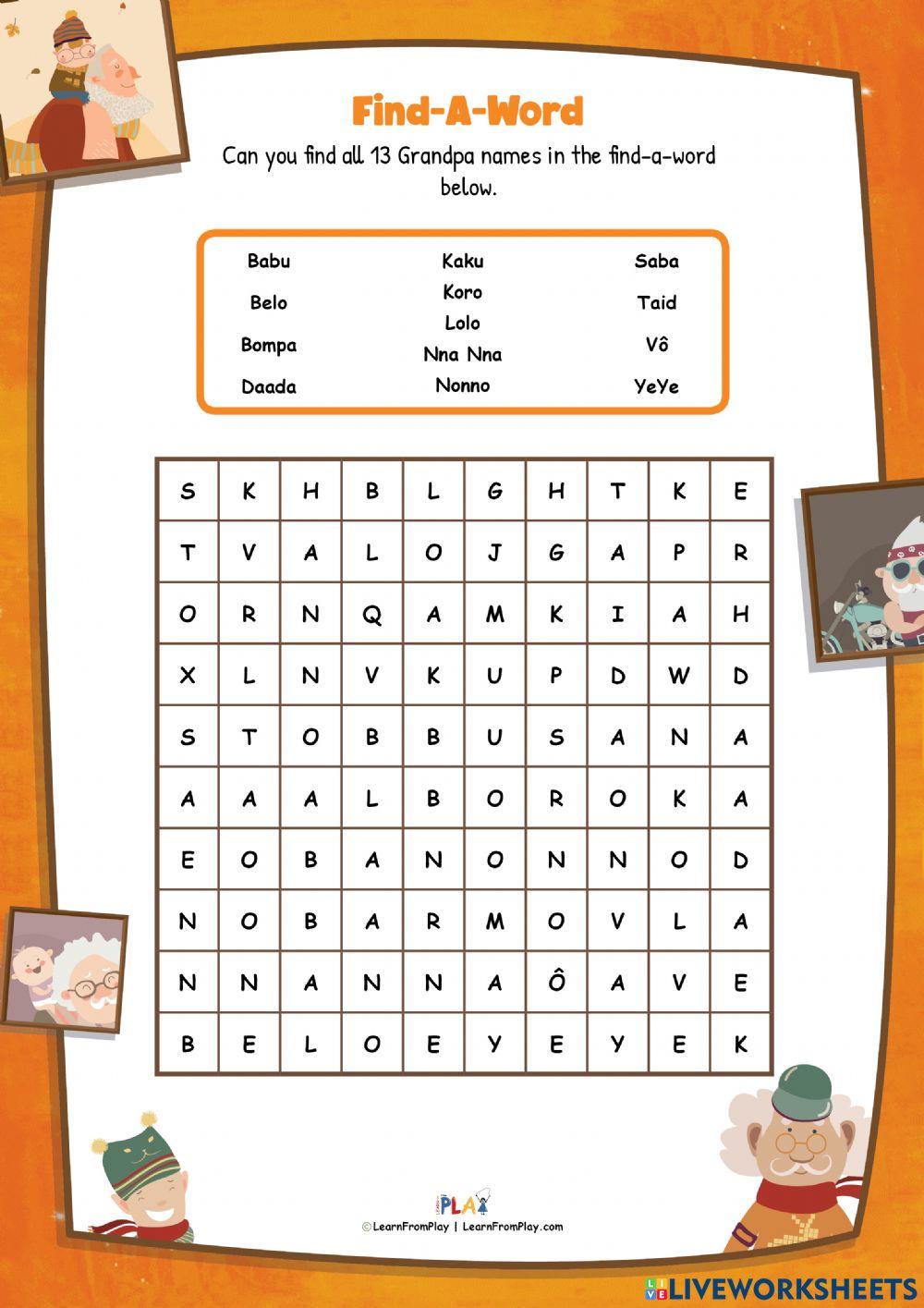 What Do You Call Your Grandpa - Find-A-Word