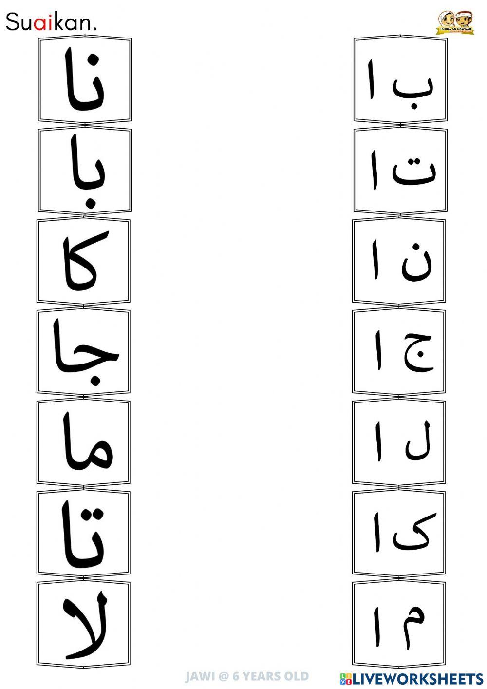 Jawi : Mengenal suku kata (huruf jawi + vokal aliff)