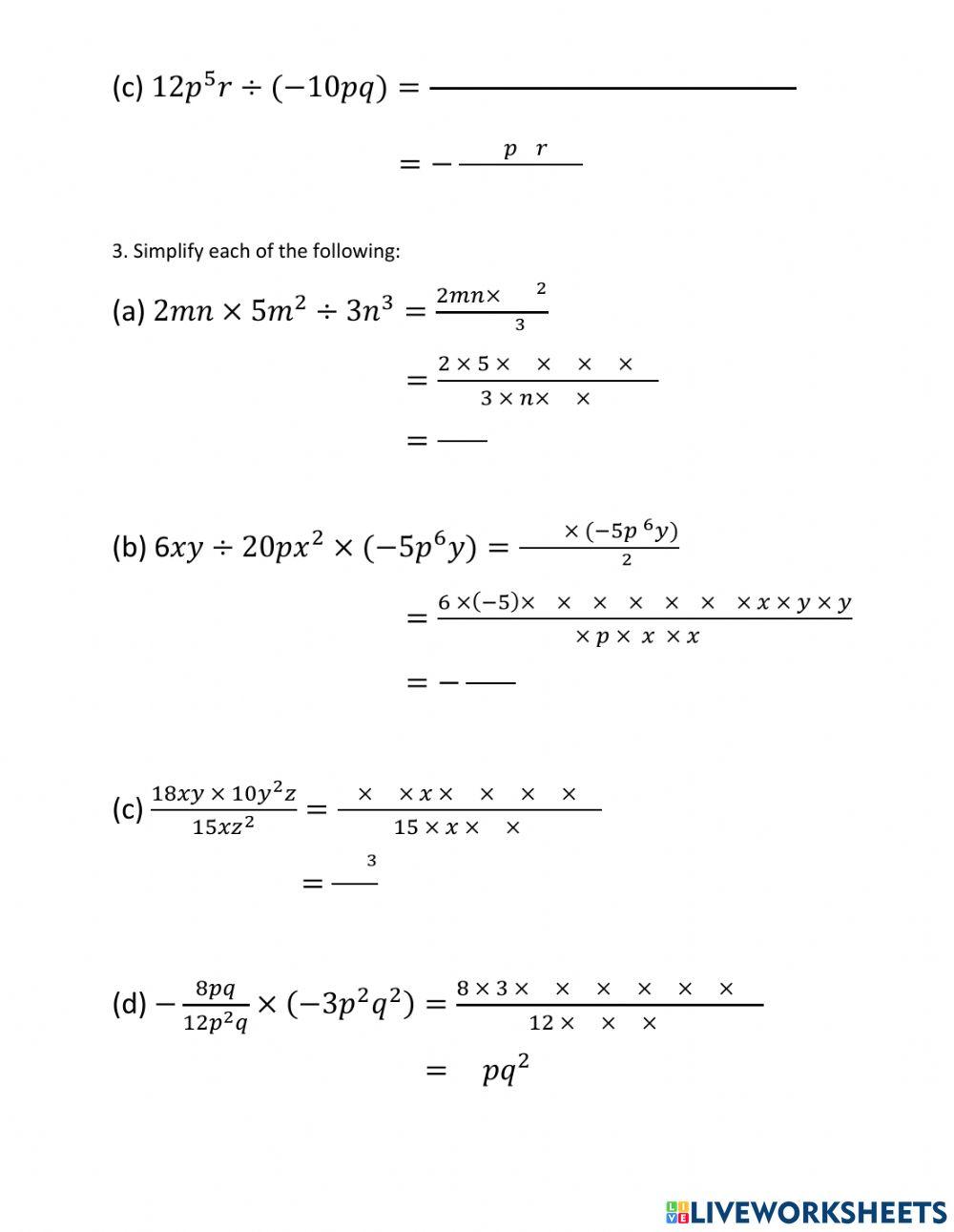 5.2.3 Multiply and Divide Algebraic Expressions with One Term