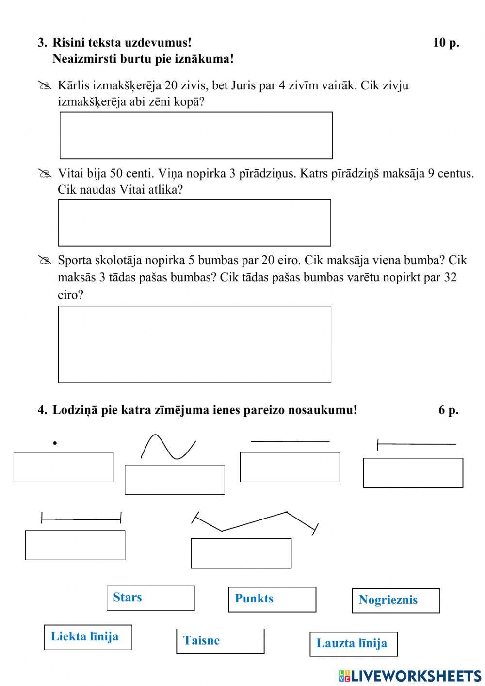 Pārbaudes darbs matemātikā - 2.daļa