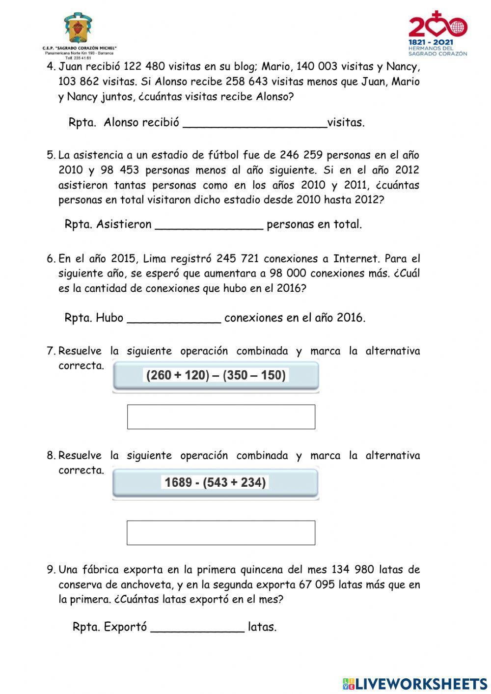 Problemas de adiciones y sustracciones