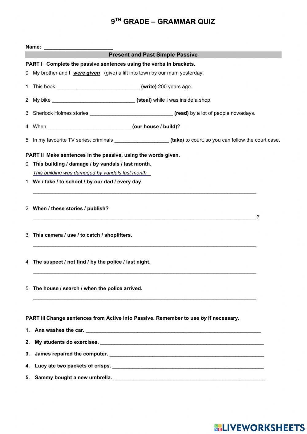 9th grade - grammar quiz worksheet | Live Worksheets 9th-grade-grammar-quiz-worksheet-live-worksheets