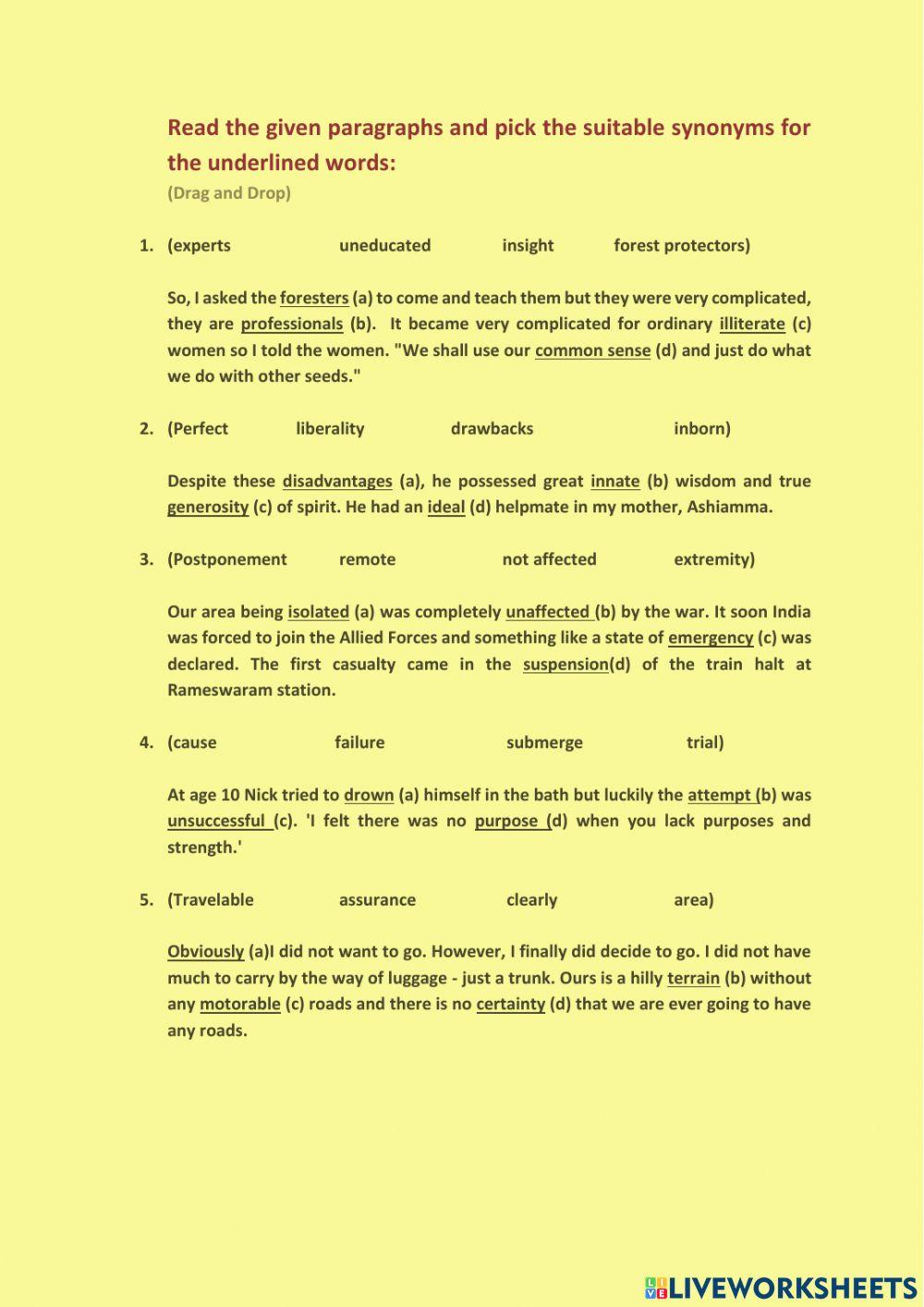 Synonyms test interactive worksheet live worksheets 48 off