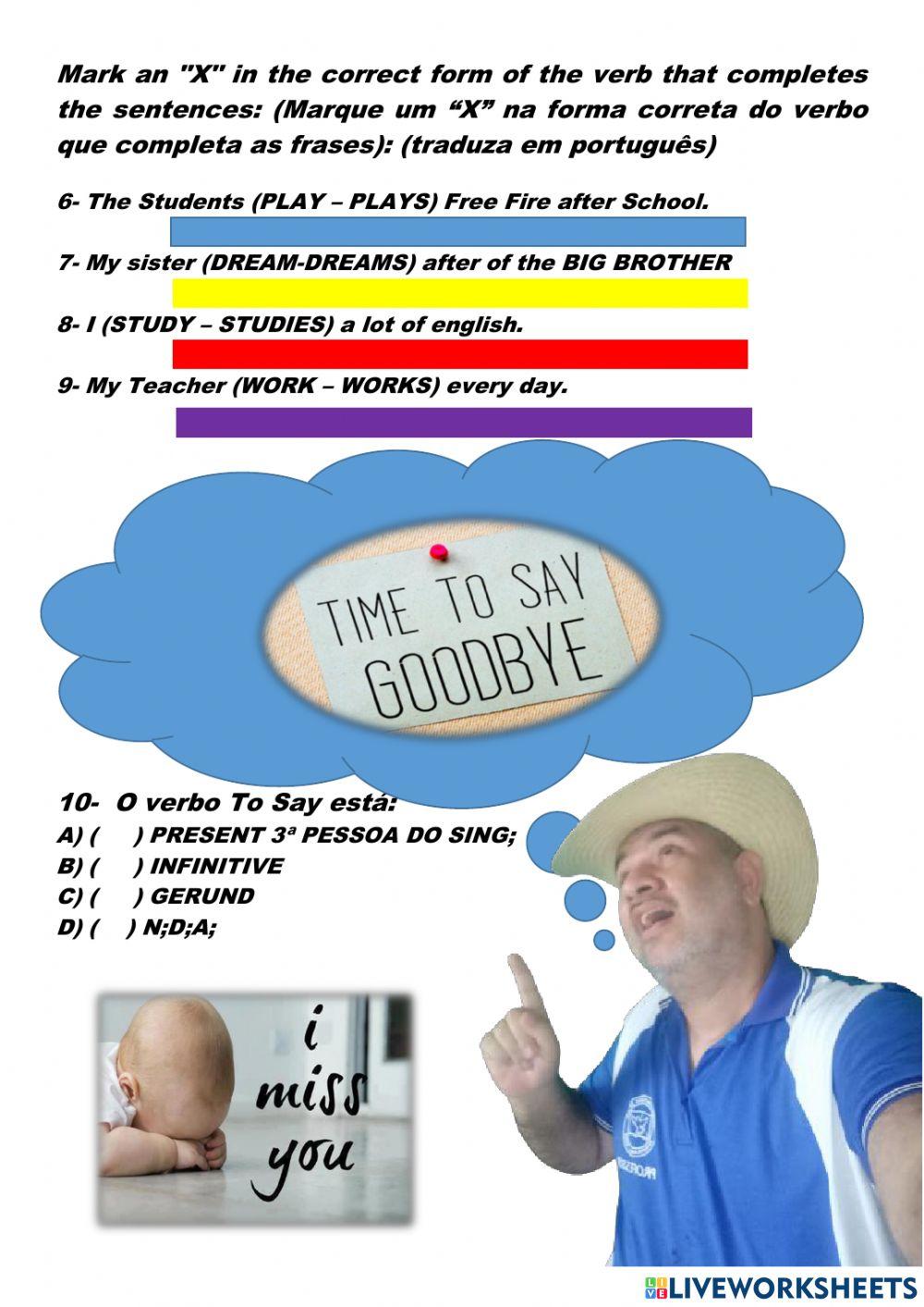 Ultima avaliação ingles 6 anos  ANO 2020