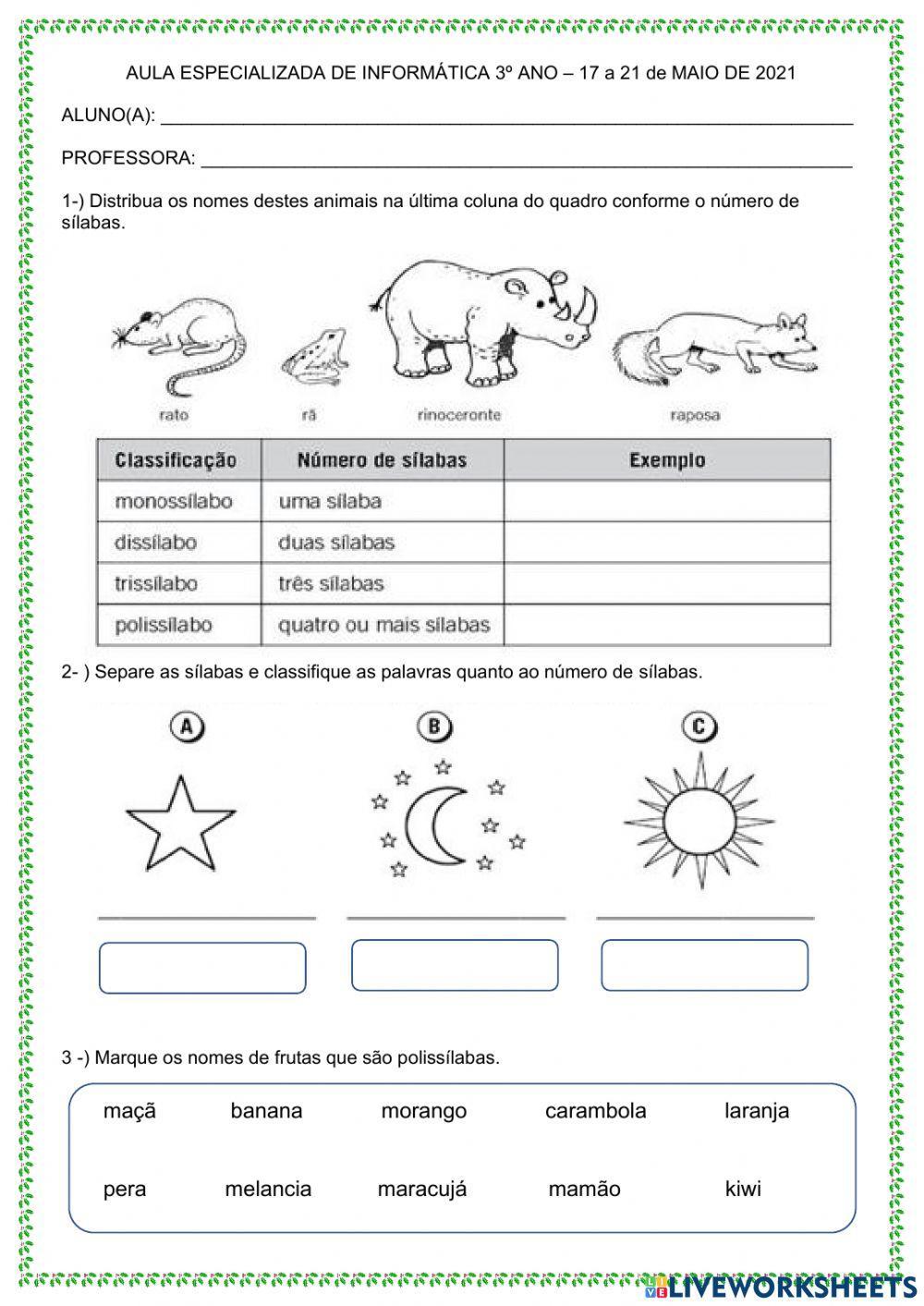 Classificação da palavra quanto ao número