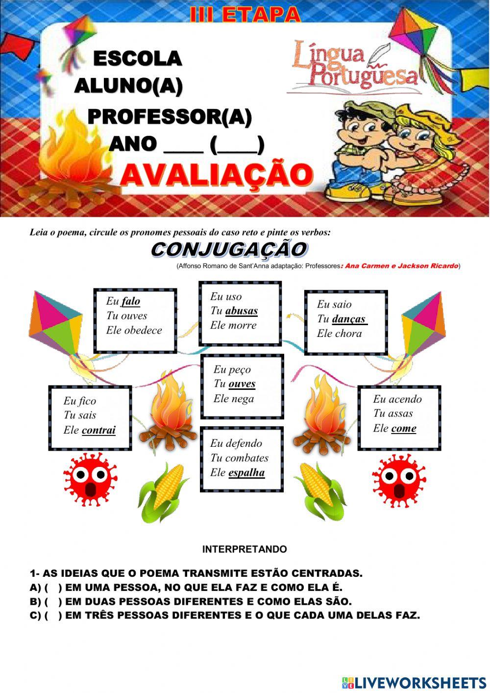 Ultima avaliação de portugues 6 anos - ano 2020 em 2021