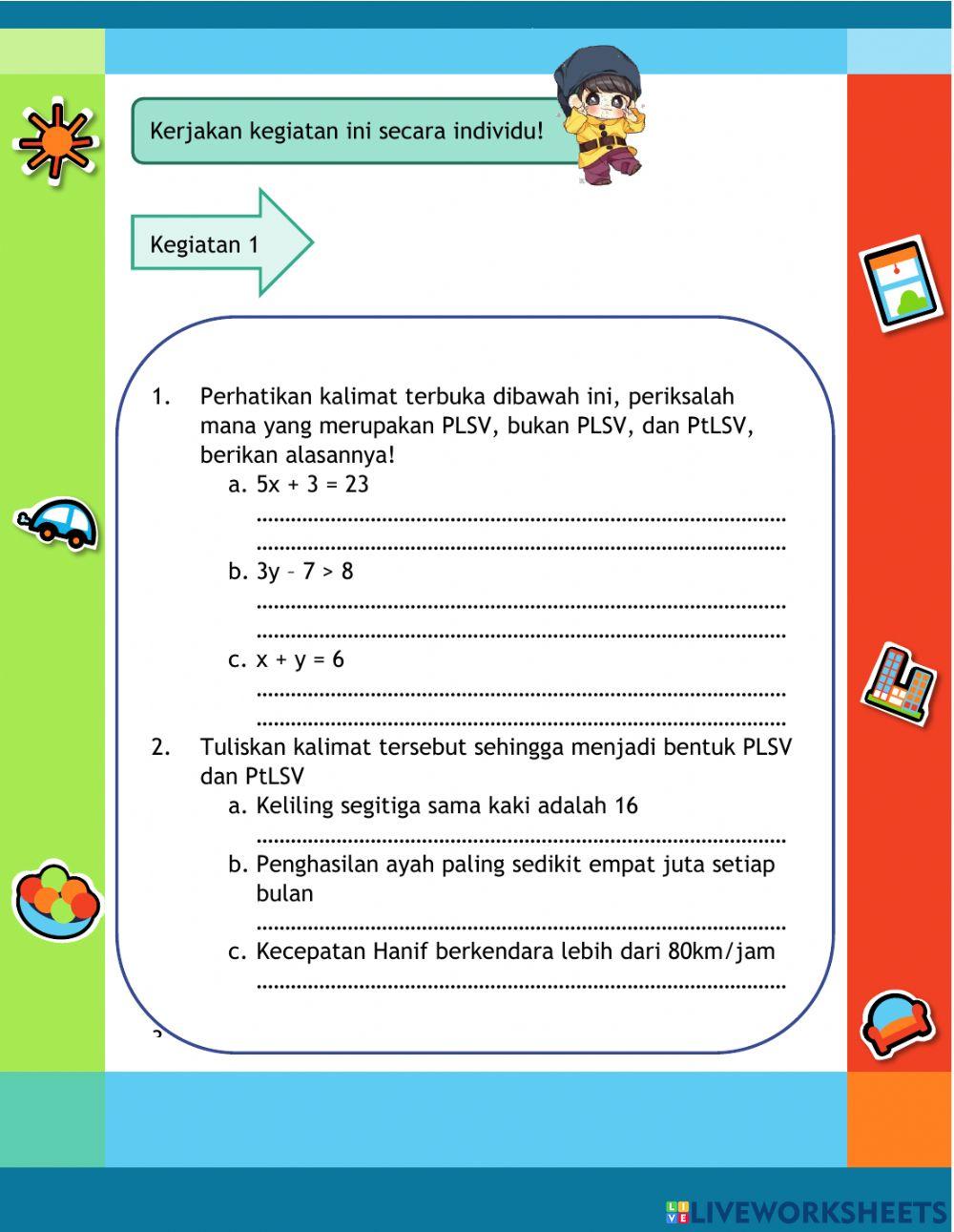 Persamaan dan Pertidaksamaan Linier Satu Variabel