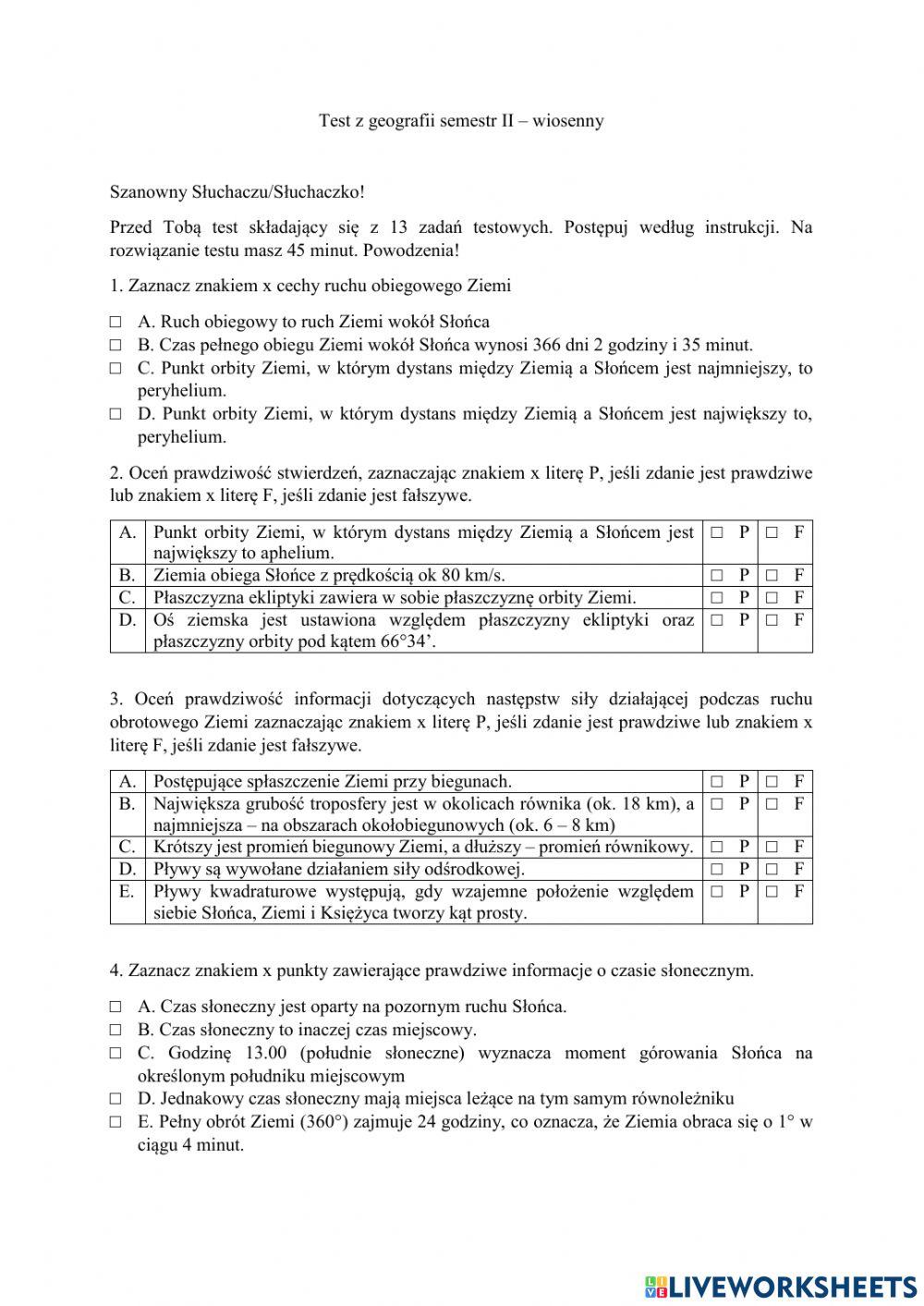 Egzamin zerowy semestr 2