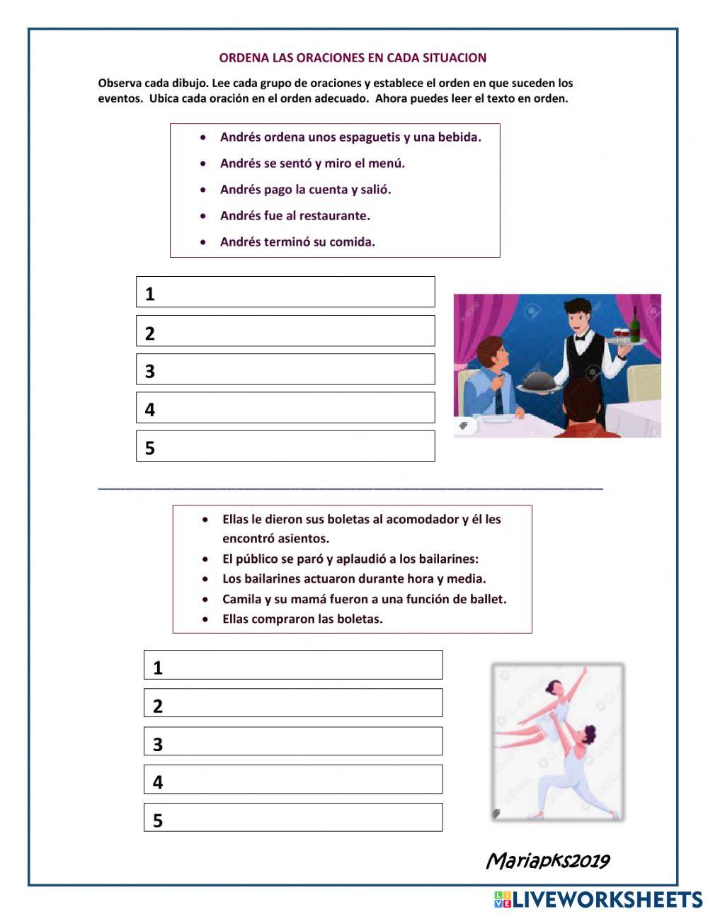 Ordenar oraciones de eventos