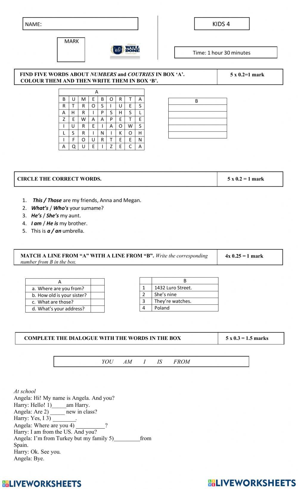 Modelo de exámen kids 4