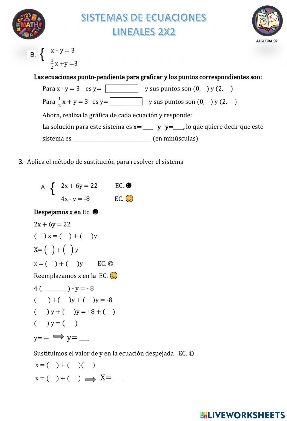 Sistemas de Ecuaciones 2x2. Método grafico, sustitución y reducción