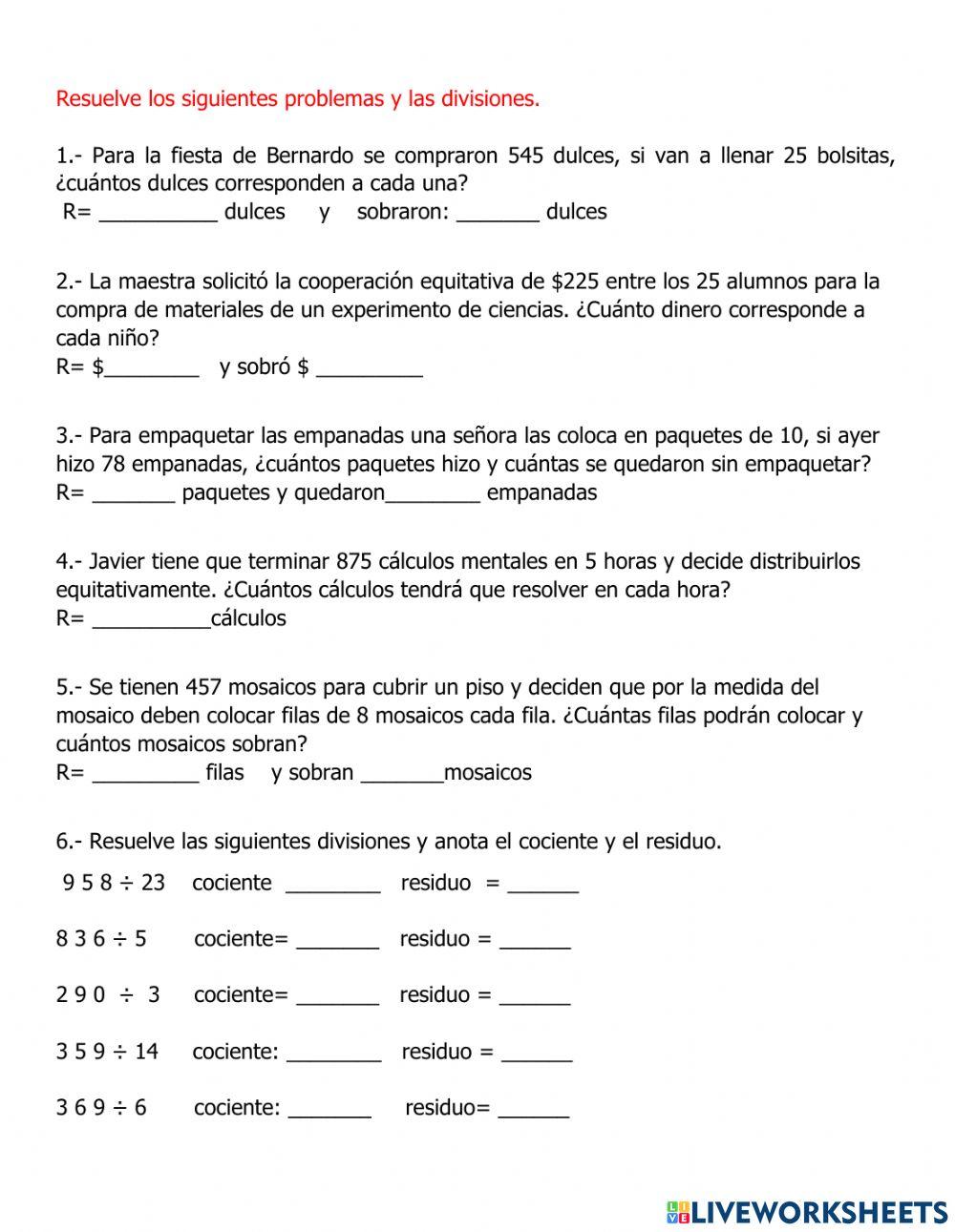 Problemas de división