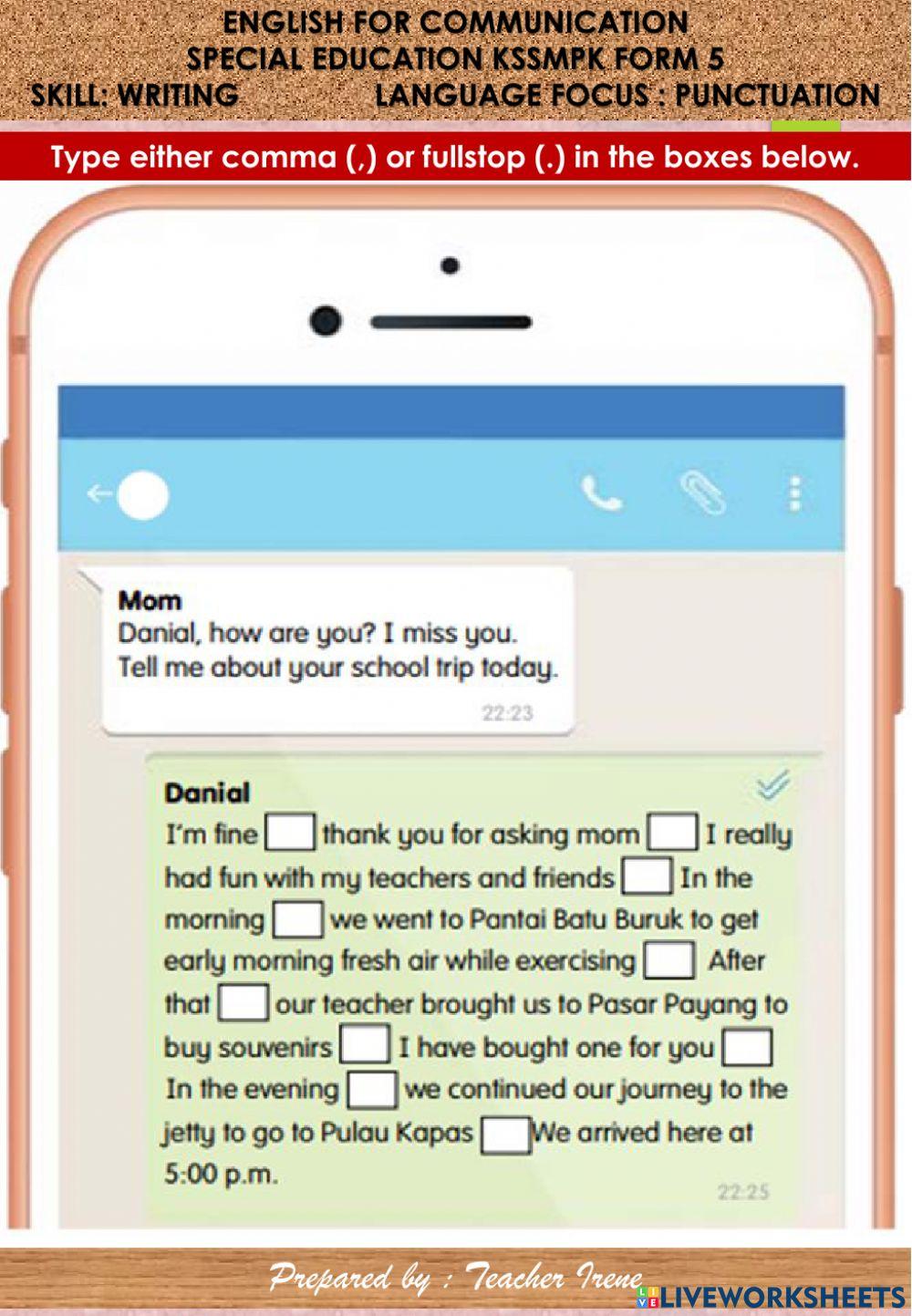 Punctuation Comma (,) and fullstop (.) 