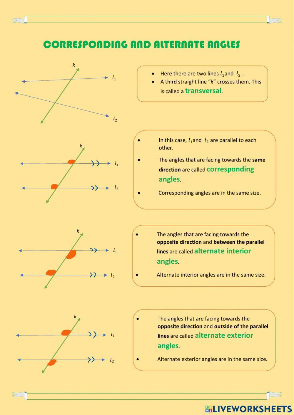 Alternate And Corresponding Angles Worksheet Live Worksheets