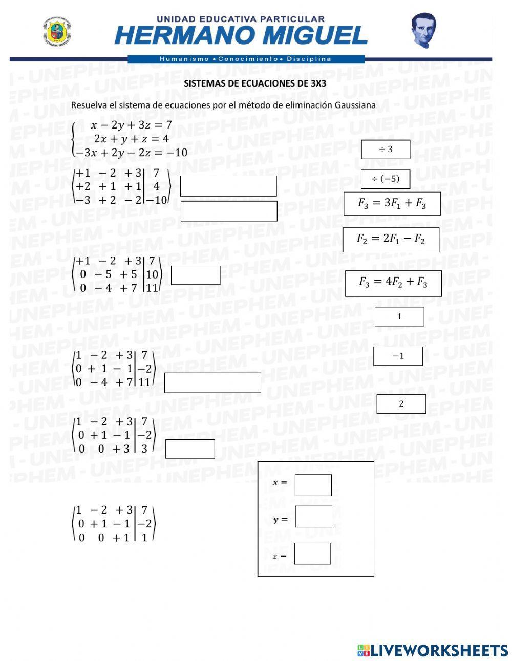 Sistema de ecuaciones de 3x3