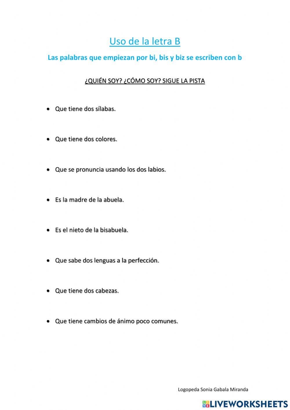 Palabras que empiezan por bi, bis y biz