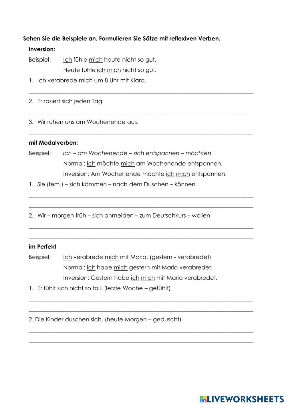 Satzstruktur - Reflexive Verben (v. 2)