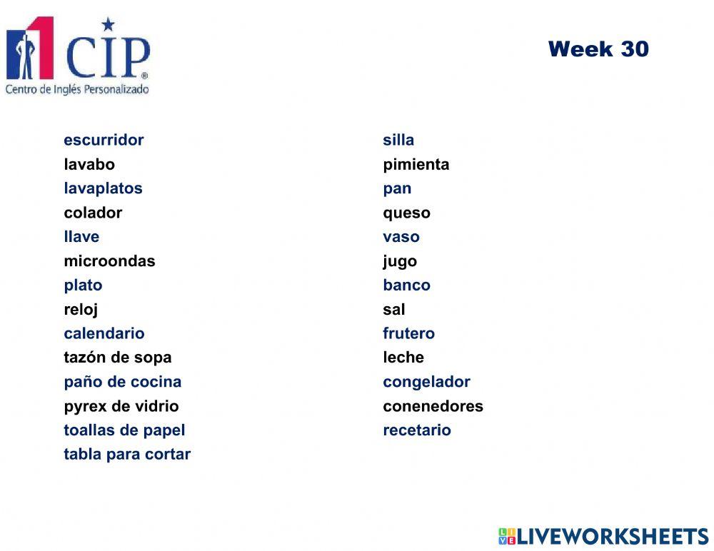 Kitchen 1 Vocabulary Exam Week 30