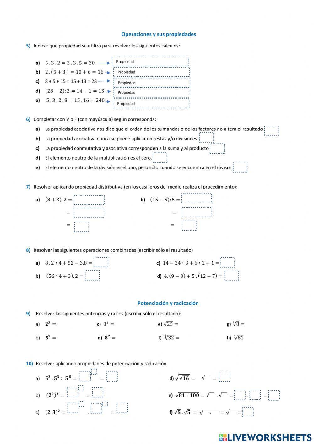 Números Naturales, operaciones y propiedades