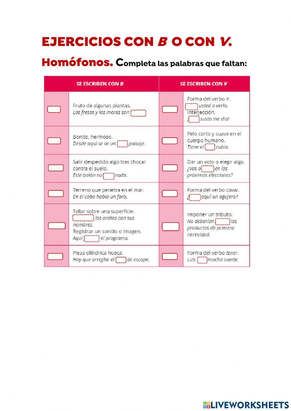 HOMÓFONOS CON B o con V