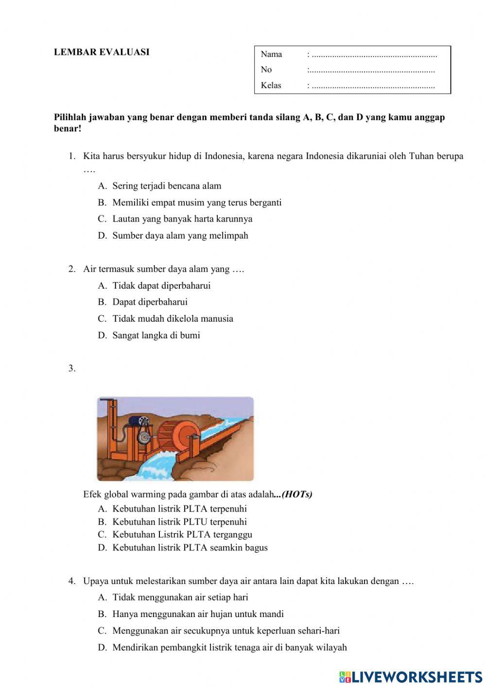 Evaluasi kelas 4 tema 9 sub tema 1 pb 3