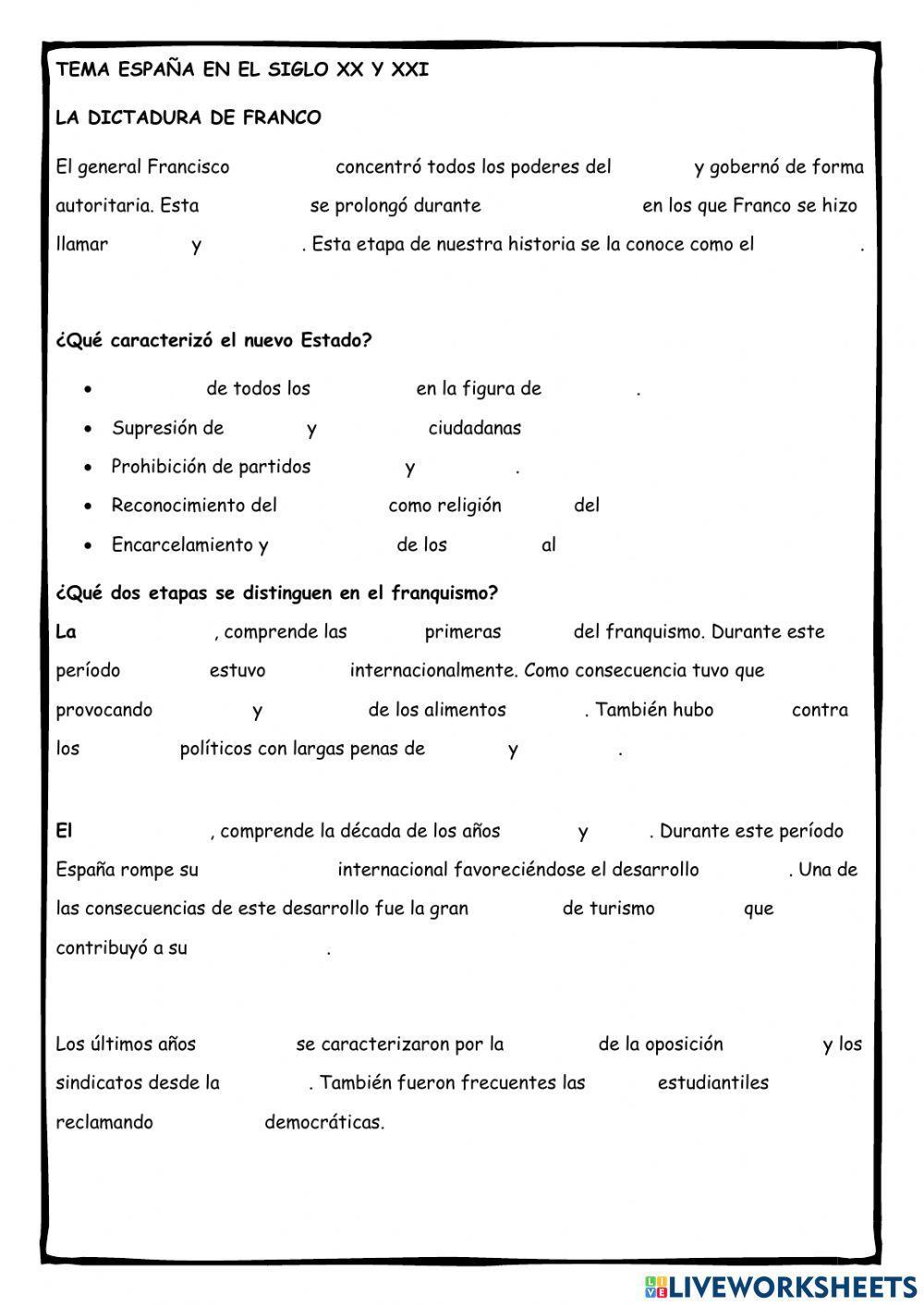 Ficha 4: España en el siglo XX y XXI