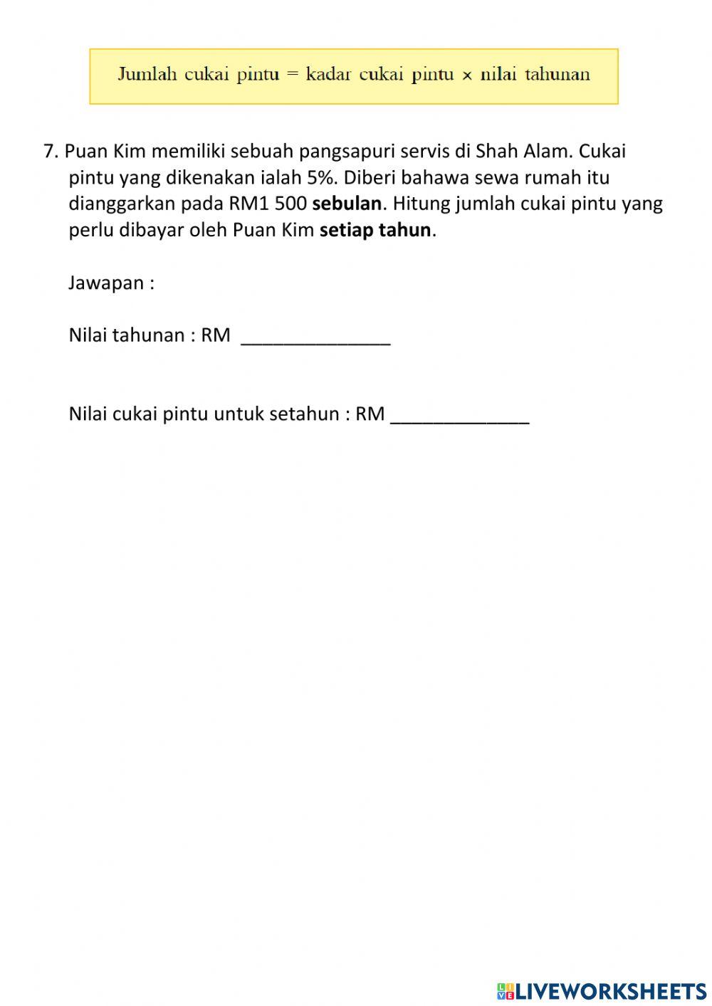 Matematik Tingkatan 5 Bab 4: Percukaian (4.1.3)