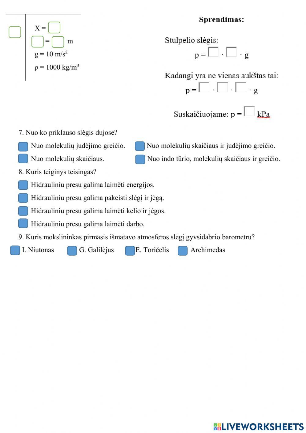 Kontrolinis darbas. Slėgis