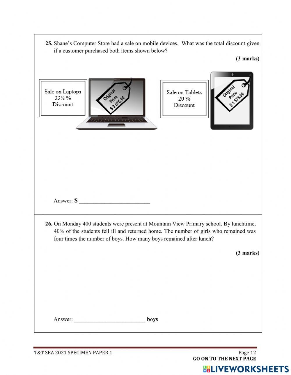 S.E.A. Math Practice