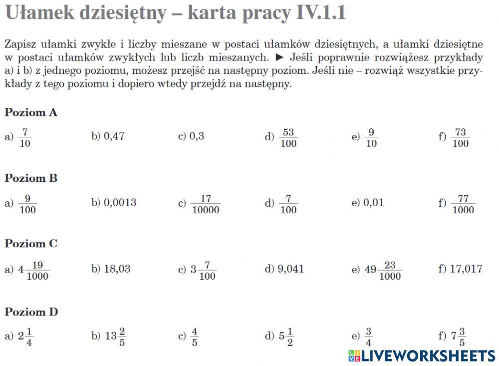 Ułamki zwykłe i ułamki dziesiętne