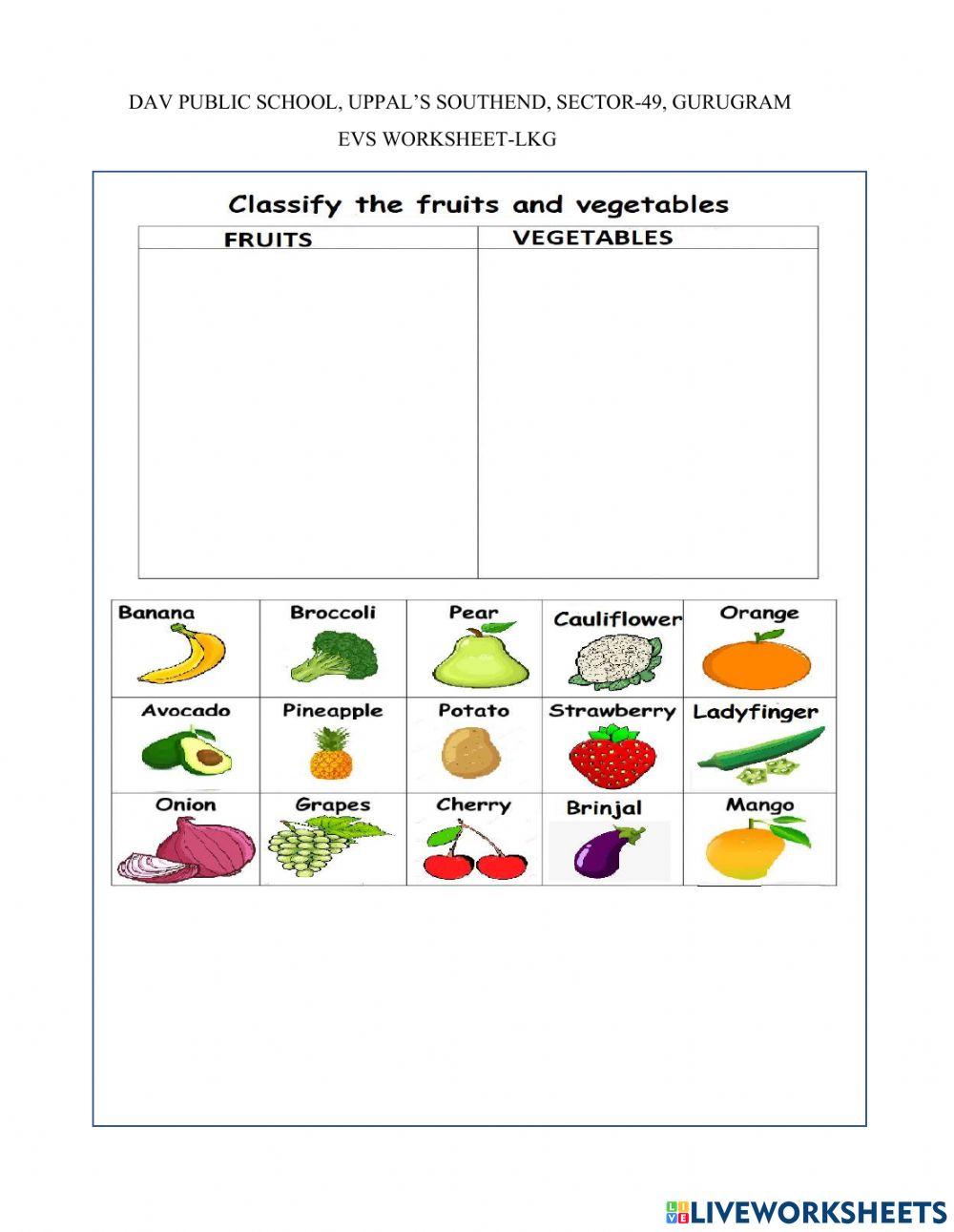 Classify Fruits And Vegetables Exercise Live Worksheets