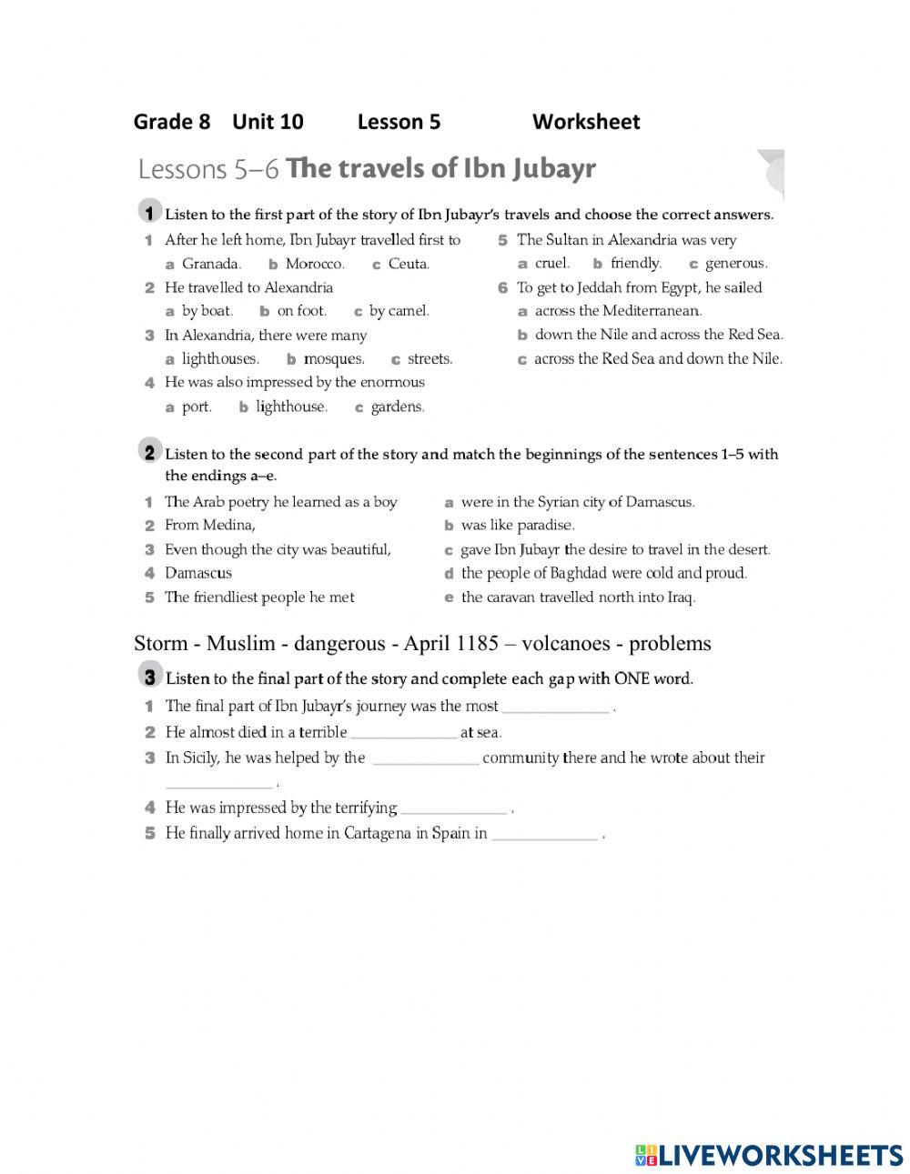 Unit 10 lesson 6 worksheet live worksheets
