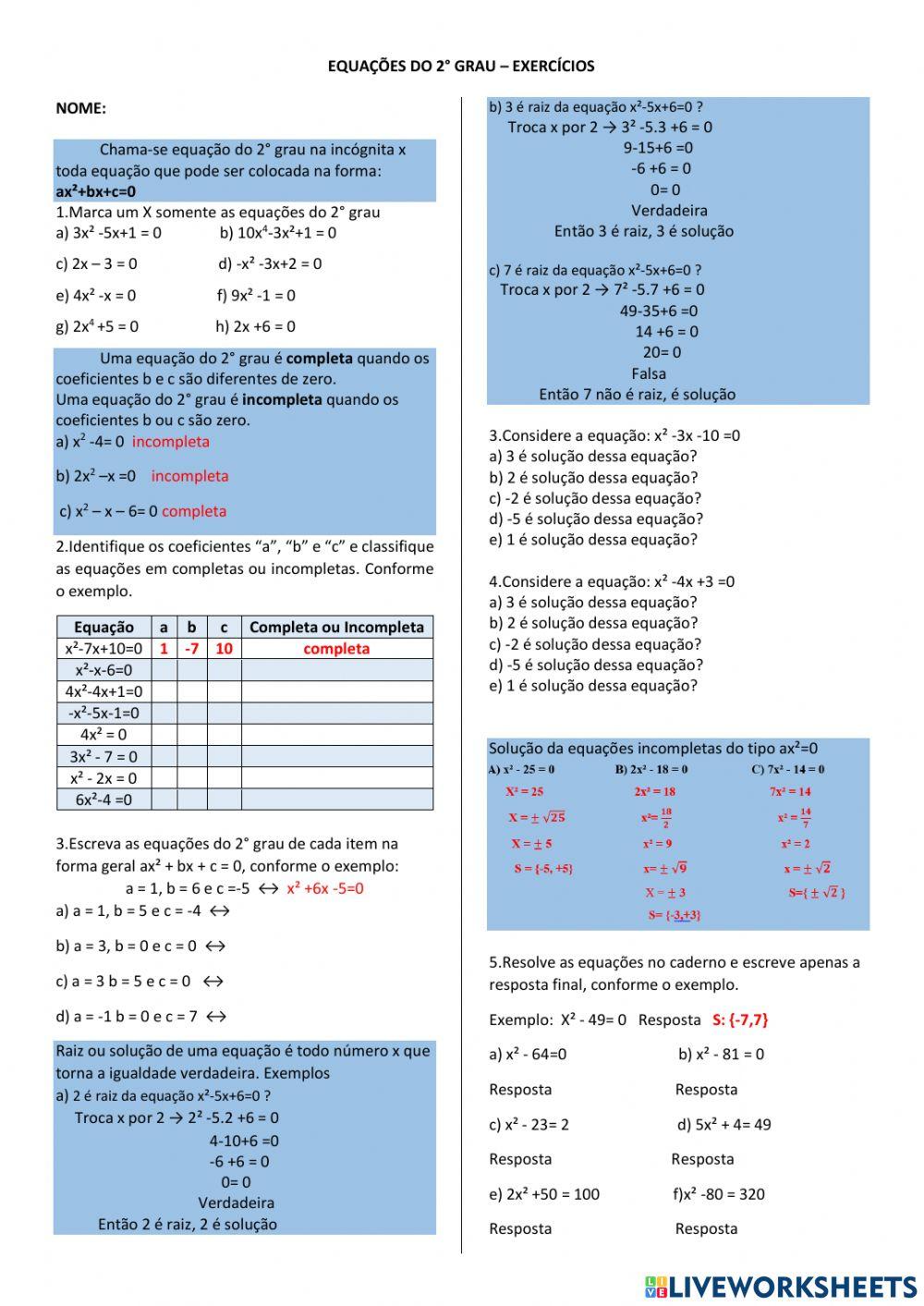 Equações do 2° grau - Aula 1