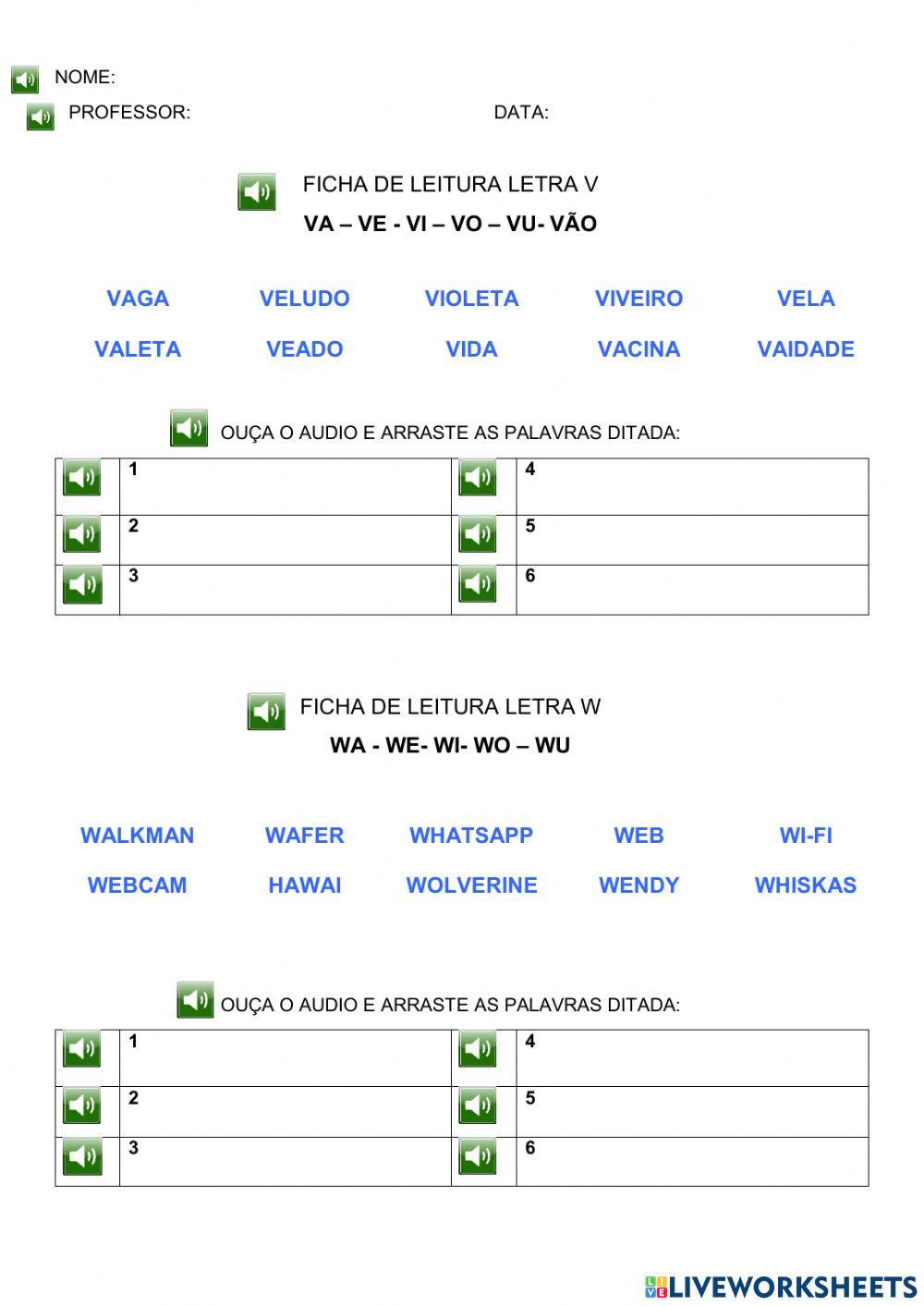 DITADO LETRAS V  e W