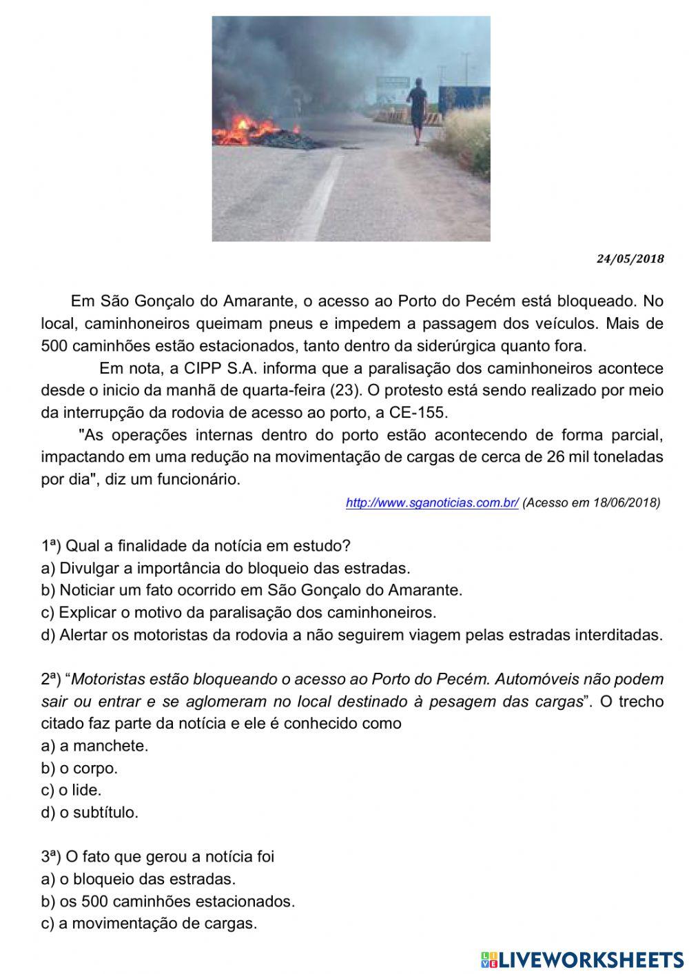 Interpretação de Notícia. Elementos da Notícia