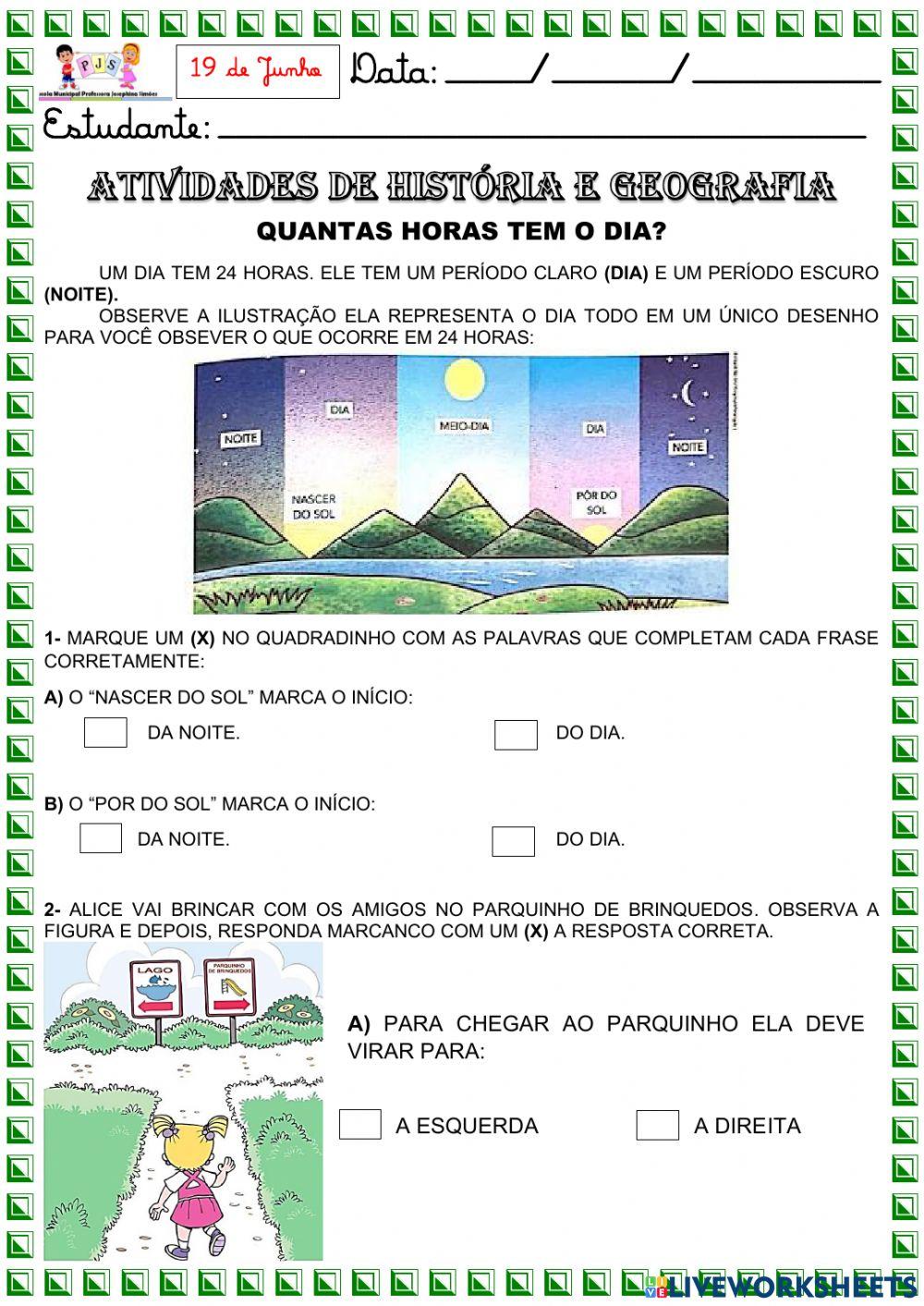 Atividades de história e geografia