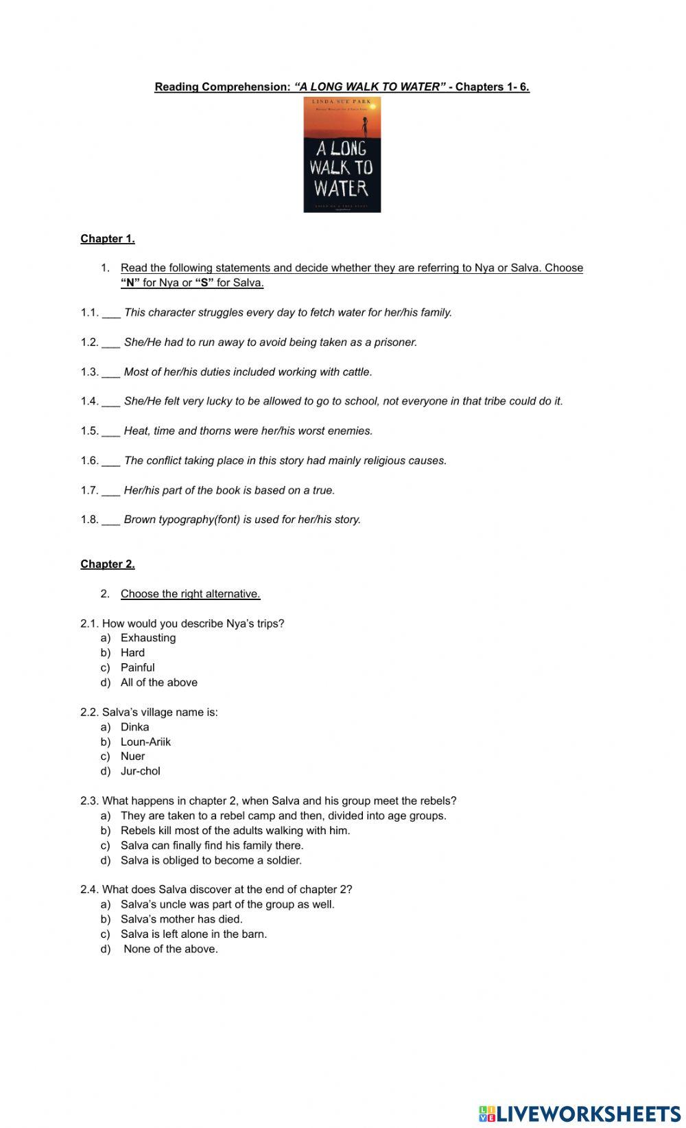 Reading Comp: -A LONG WALK TO WATER-